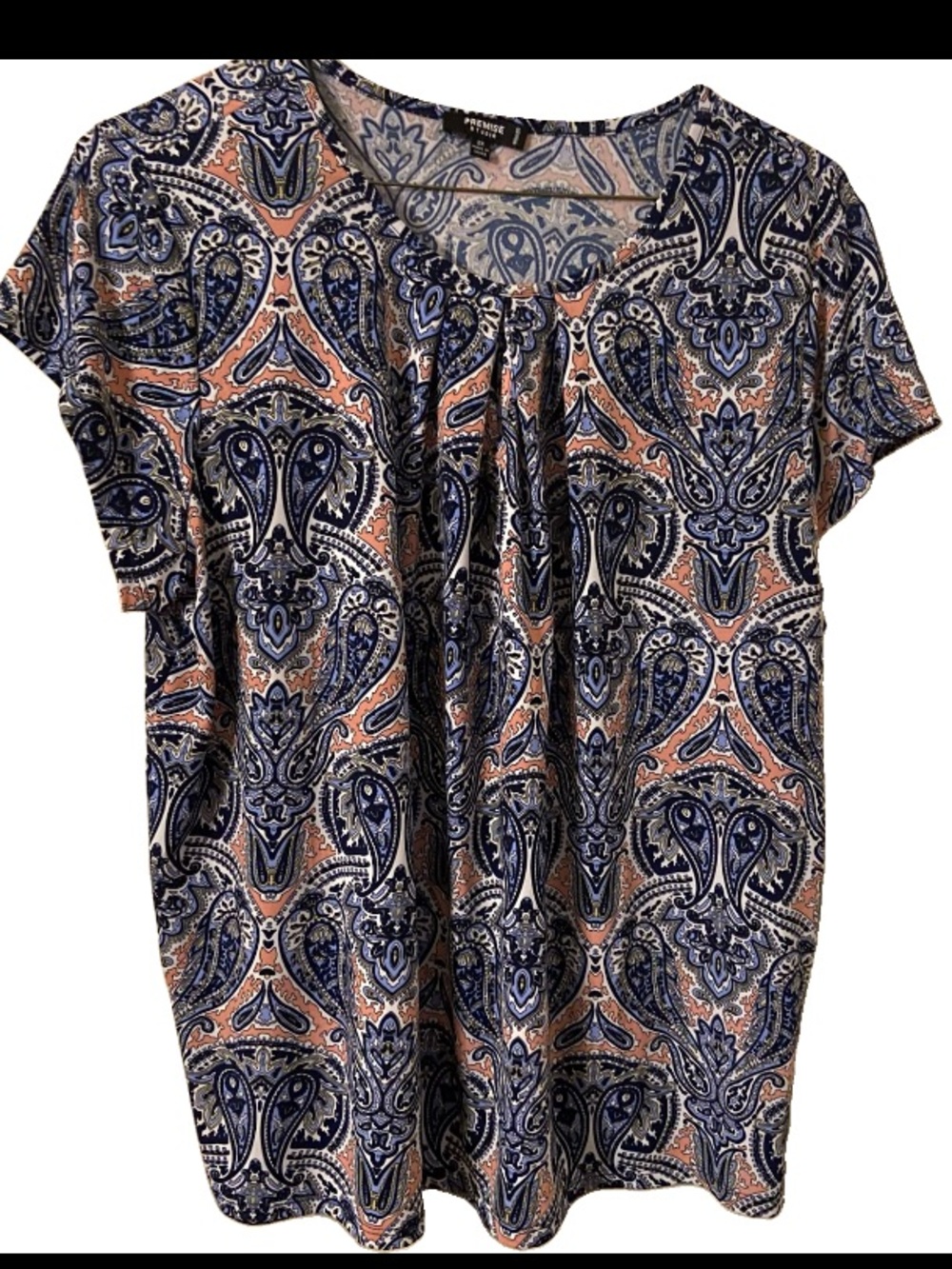 Premise Studio Blue White And Peach Paisley Pullover Short Sleeves Tee Size 2x.